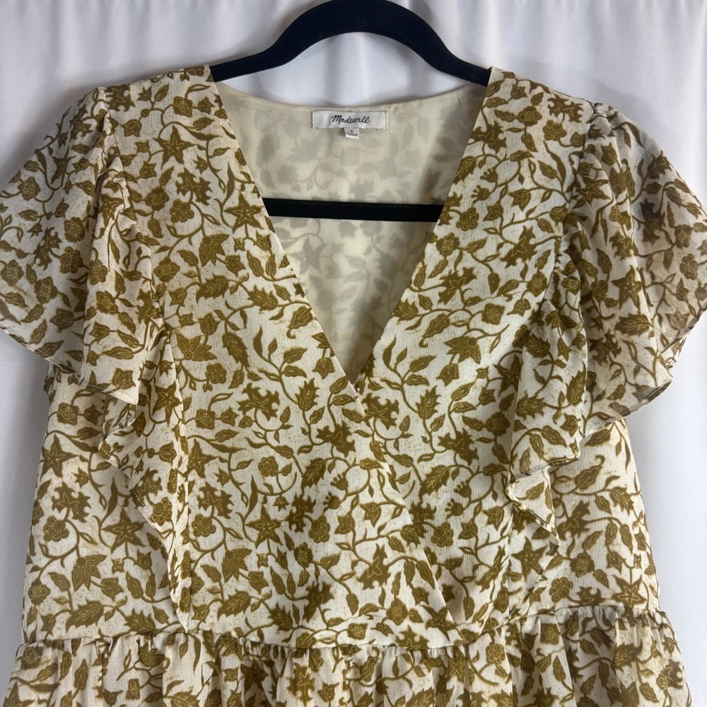 Madewell Floral V-Neck Blouse in Brown and Cream Size:S - Picture 6 of 17